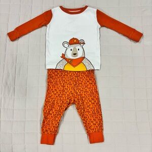 Cat & Jack Orange Bear Print Pajamas Long Sleeve Long Pant 12 Month